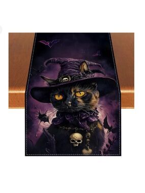 2/$20 Gothic Witch Cat Halloween Table Runner NWT